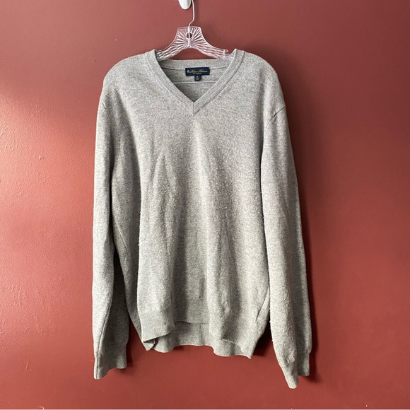 Brooks Brothers Mens 2-Ply Cashmere Gray V Neck Sweater Size XL -